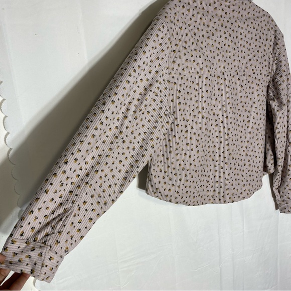 Stoosh Cream corduroy W Yellow Tiny Floral Print Snap Front Shirt Jacket Shacket - Picture 12 of 15